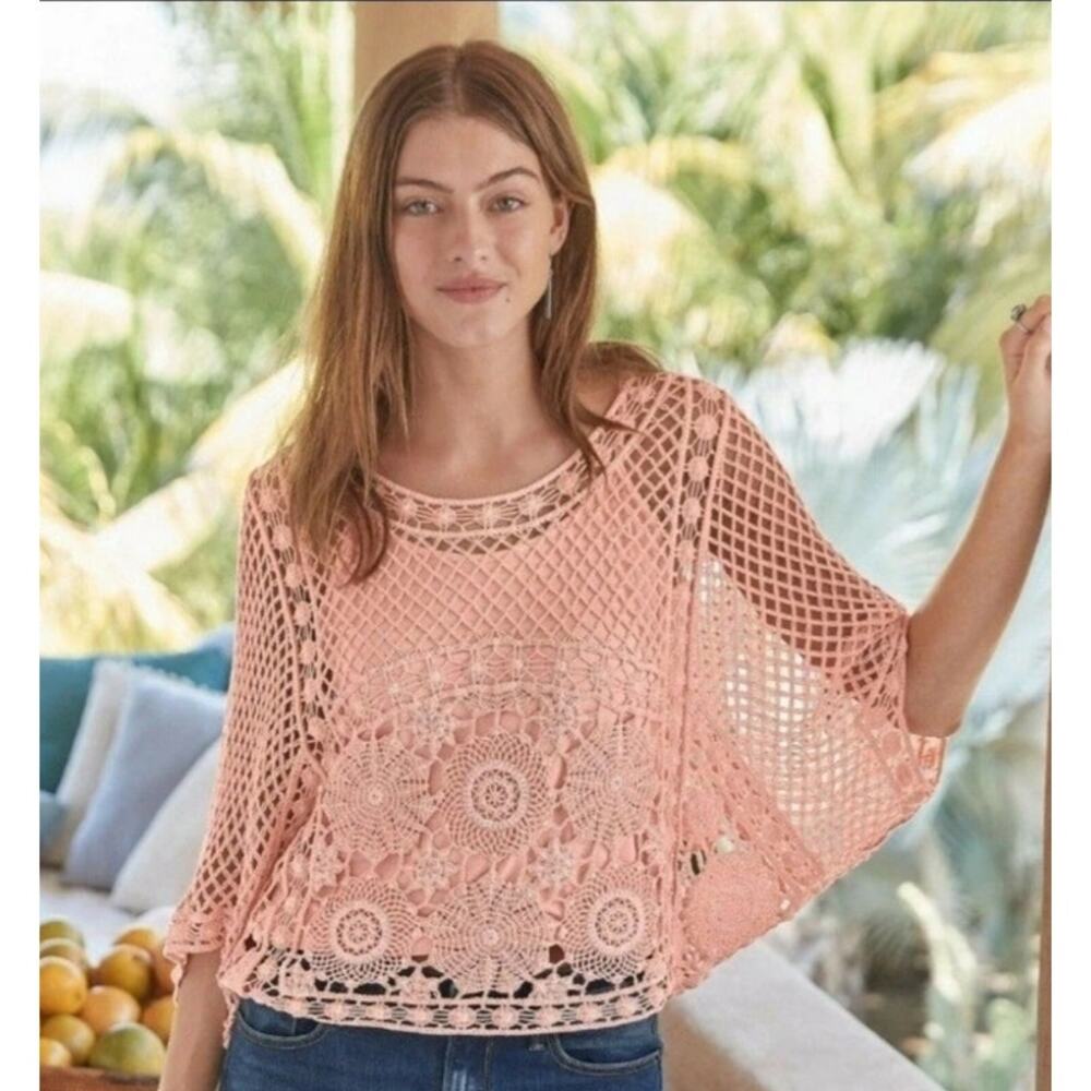 Sundance Crush on Crochet Blush Pink Dolman Boho Top Cottagecore Retro